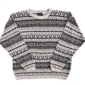 Vintage Peconic Bay Traders Men’s XLT Nordic Print 100% Cotton Crew Neck Sweater